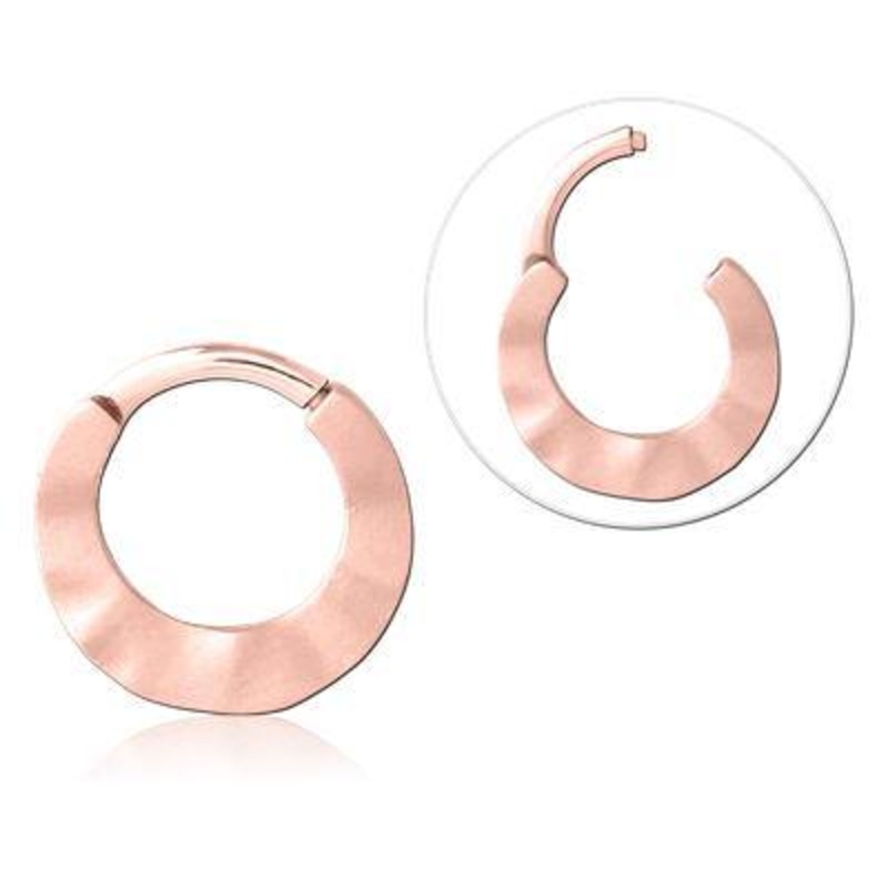 Wavy Matte Rose Gold Hinged Ring 16g – 5/16″ diameter (8mm) Rose Gold Stainless