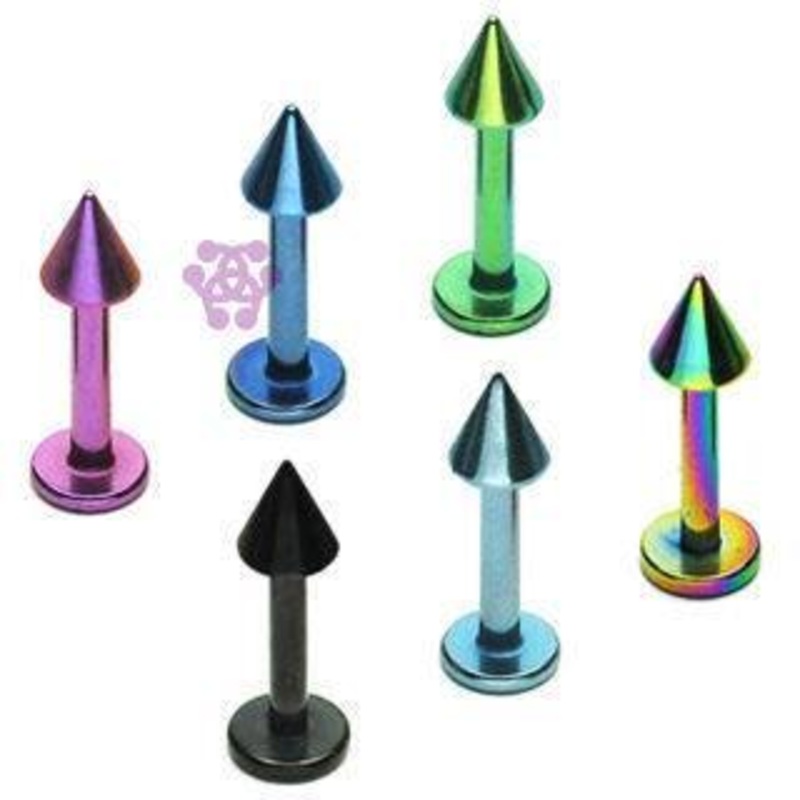 14g PVD Coated Labret Spike 14g – 3/8″ long – 4x4mm cone Blue