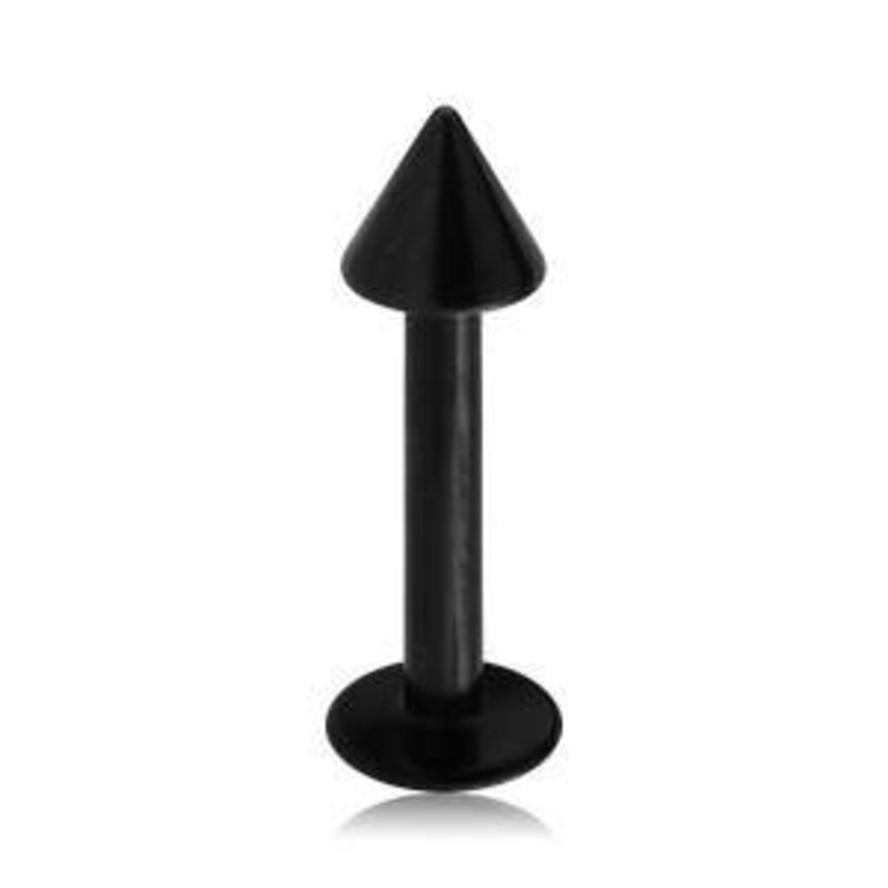 14g Spiked Black Titanium Labret 14g – 5/16″ long (8mm) – 4x4mm cone Black Titanium
