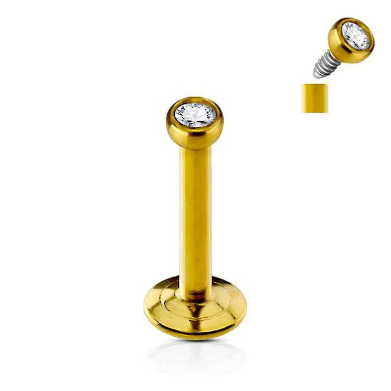 16g Microgem Gold Labret 16g – 5/16″ long (8mm) Clear Gold Stainless