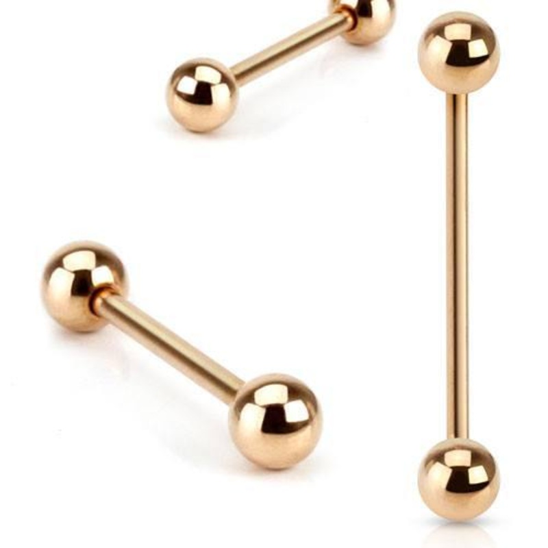 16g Rose Gold Straight Barbell 16g – 1/4″ long (6mm) – 3mm balls Rose Gold Stainless