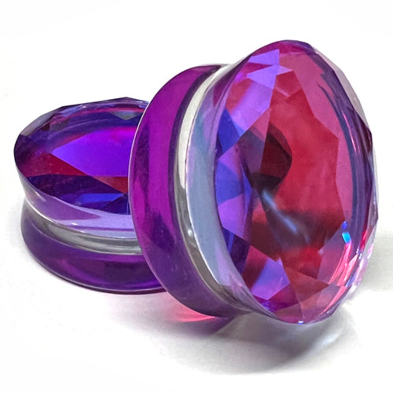 AB Purple Glass Faceted Plugs 2 gauge (6mm) AB Purple