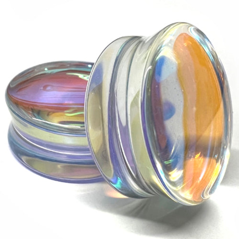 Aurora Borealis Glass Plugs 2 gauge (6mm) Aurora Borealis