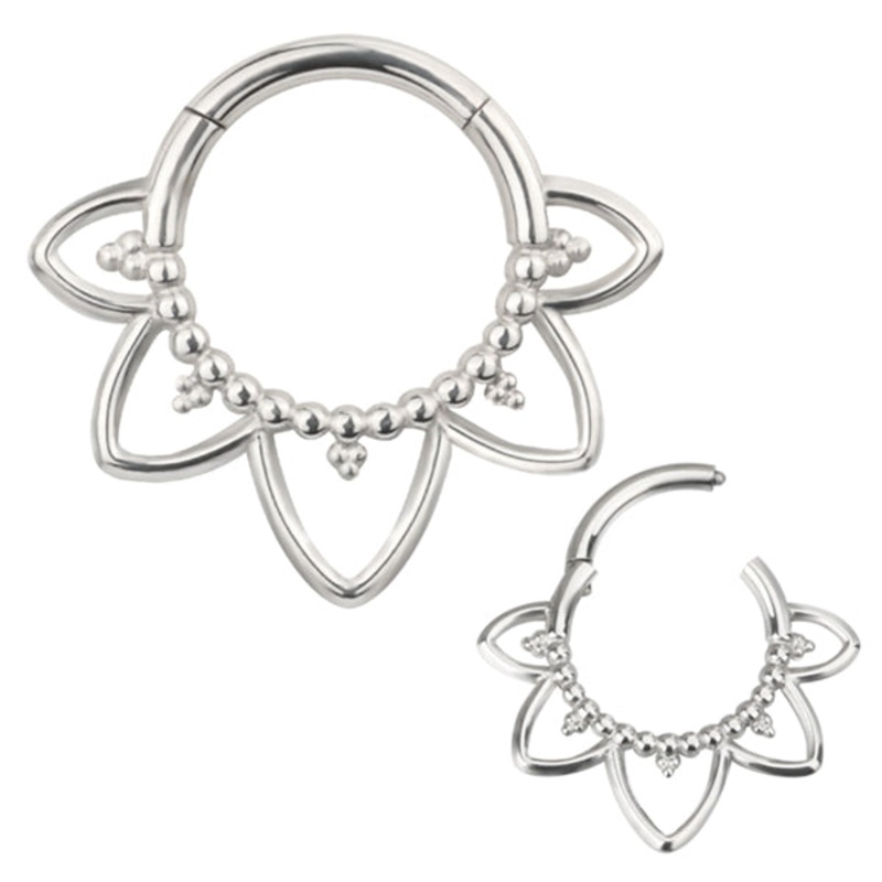 Beaded Lotus Stainless Hinged Ring 16g – 5/16″ diameter (8mm) Stainless Steel