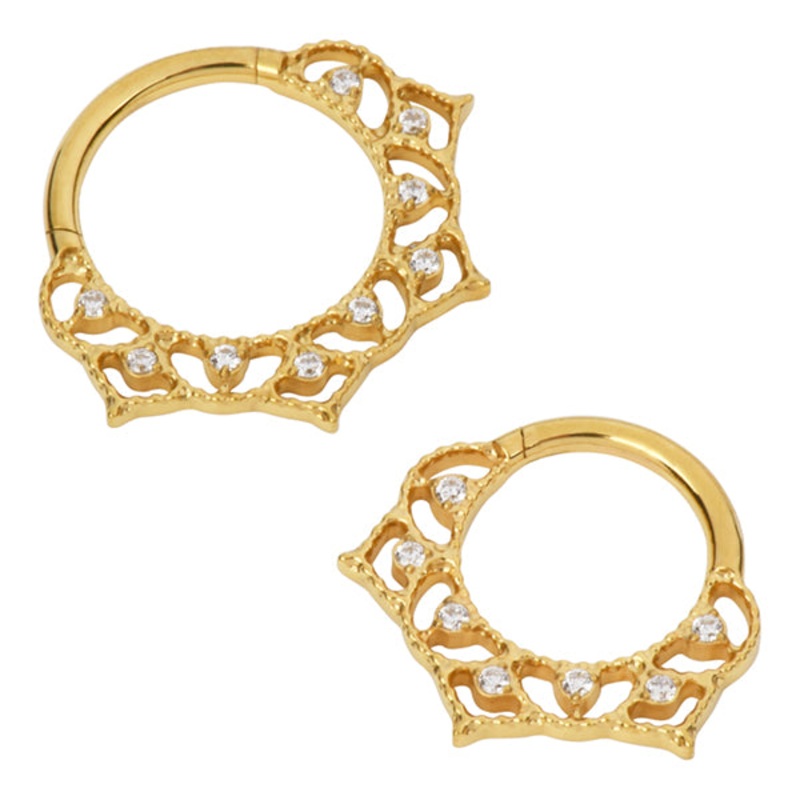 Blossom Gold Titanium Hinged Ring 16g – 5/16″ diameter (8mm) Clear Gold Titanium
