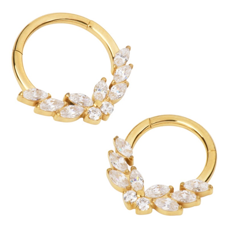 Butterfly CZ Gold Titanium Hinged Ring 16g – 5/16″ diameter (8mm) Clear Gold Titanium