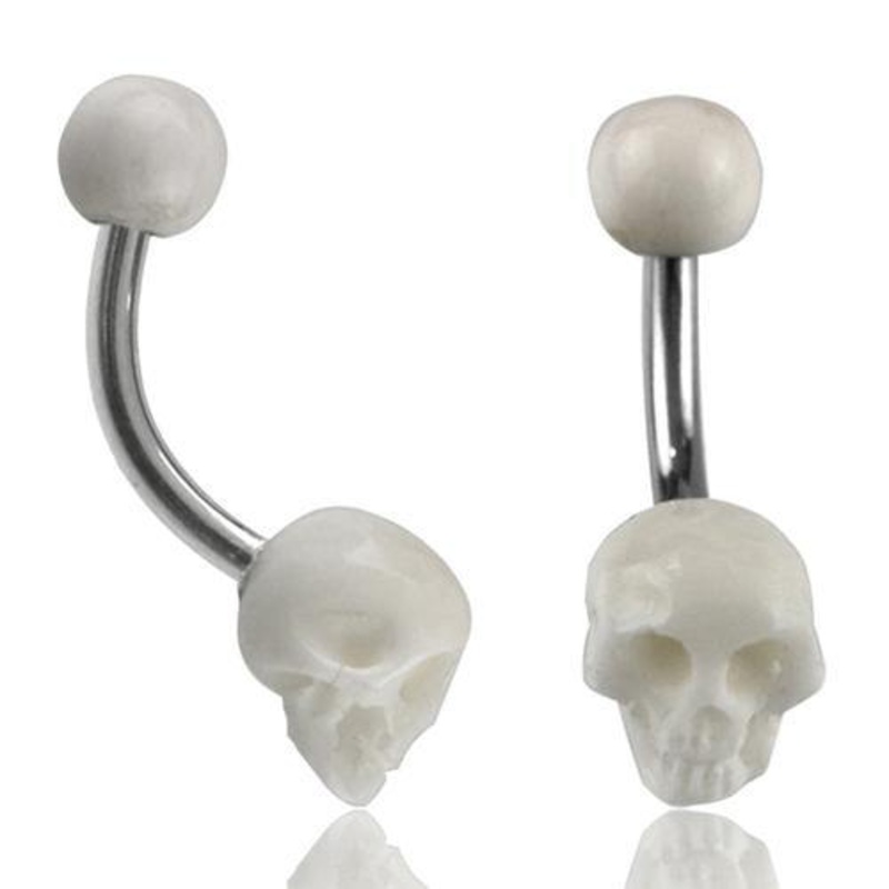 Carved Bone Skull Belly Ring 14g – 3/8″ long (10mm) Bone