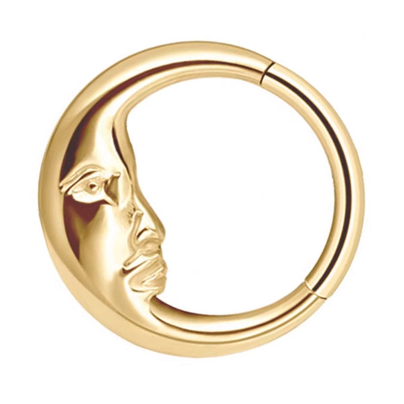Crescent Moon Gold Titanium Hinged Ring 16g – 5/16″ diameter (8mm) Gold Titanium