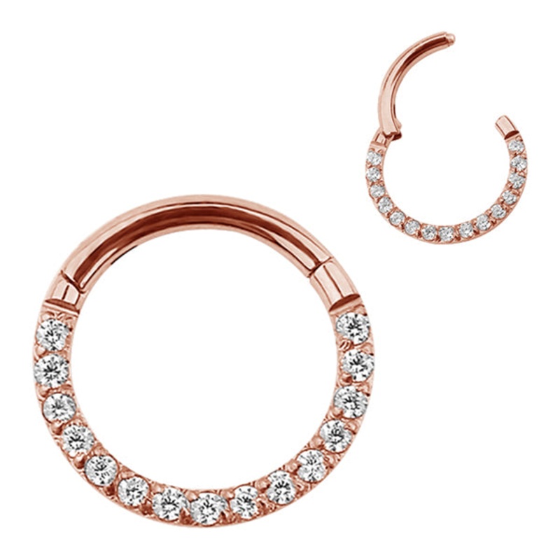 CZ Face Rose Gold Titanium Hinged Ring 16g – 5/16″ diameter (8mm) Clear Rose Gold Titanium