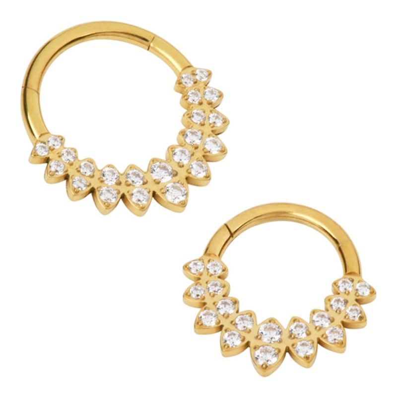Double CZ Line Gold Titanium Hinged Ring 16g – 5/16″ diameter (8mm) Clear Gold Titanium