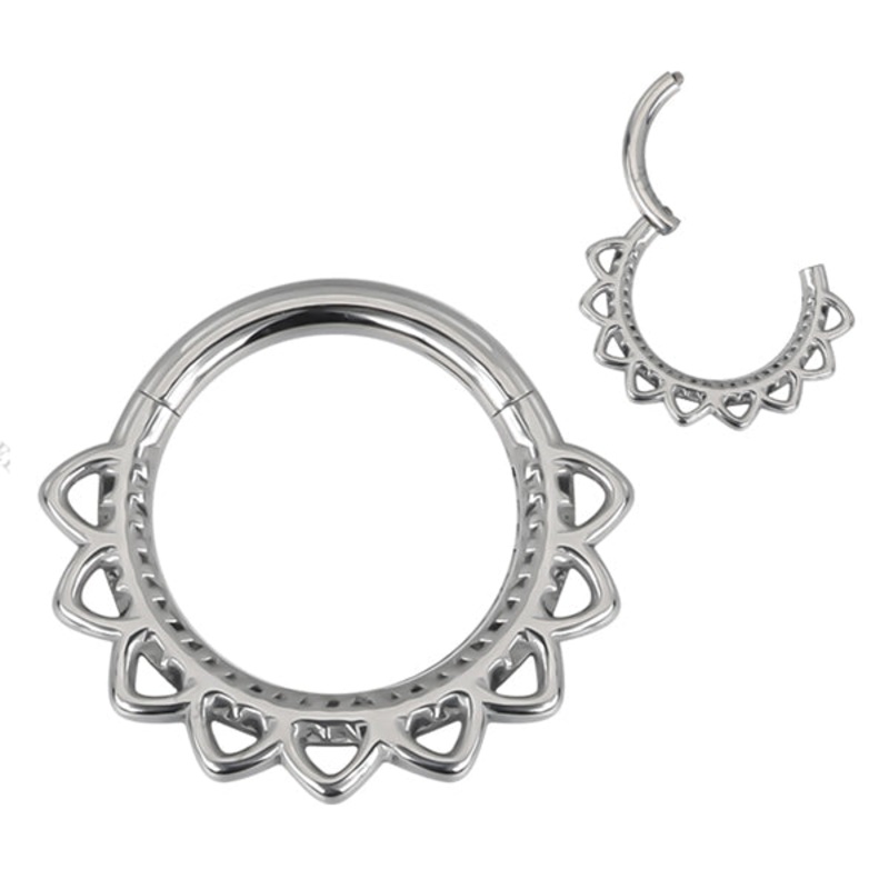 Heart Filigree Stainless Hinged Ring 16g – 5/16″ diameter (8mm) Stainless Steel