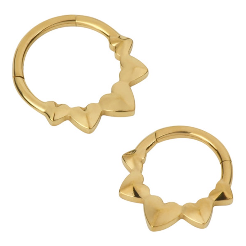 Hearts Gold Titanium Hinged Ring 16g – 5/16″ diameter (8mm) Gold Titanium