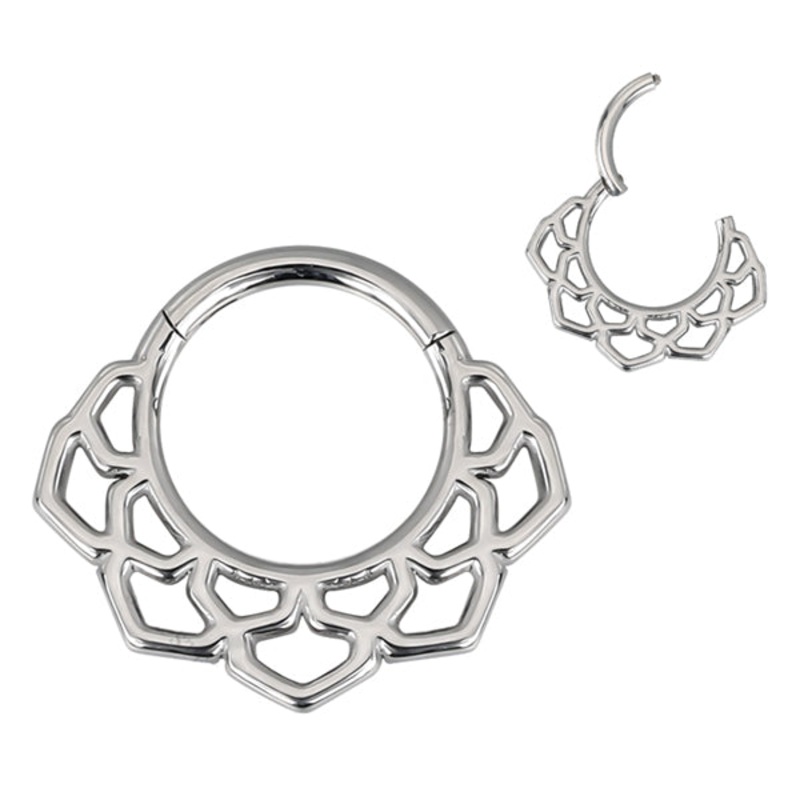 Lotus Crown Stainless Hinged Ring 16g – 5/16″ diameter (8mm) Stainless Steel
