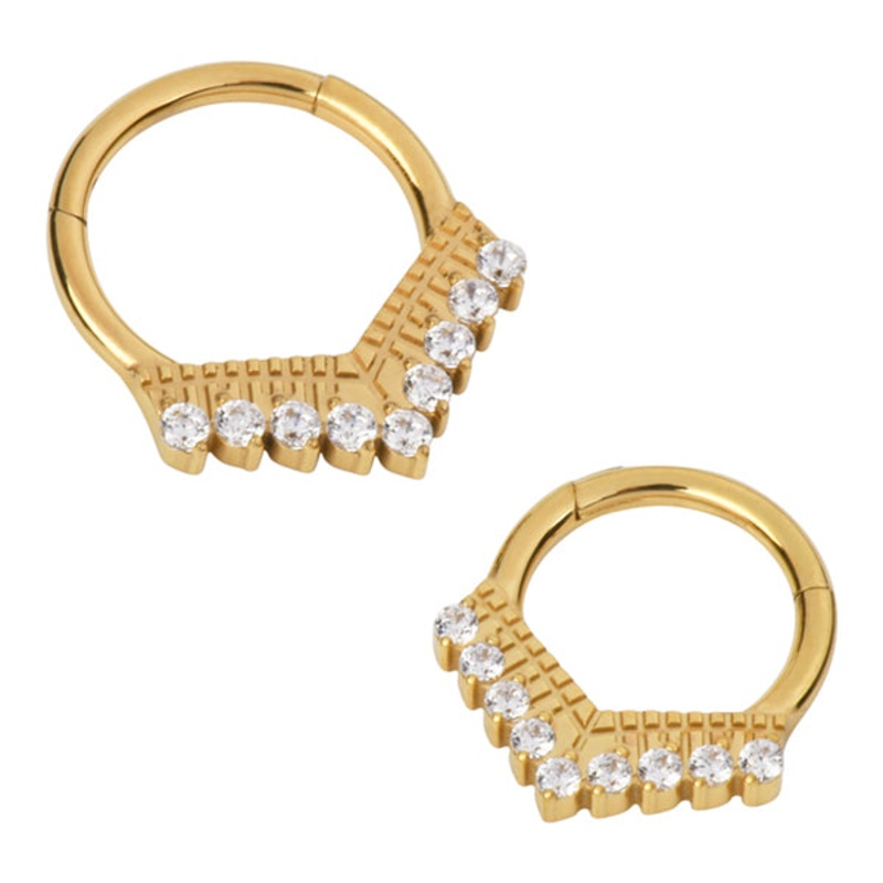 Majestic Chevron Gold Titanium Hinged Ring 16g – 5/16″ diameter (8mm) Clear Gold Titanium