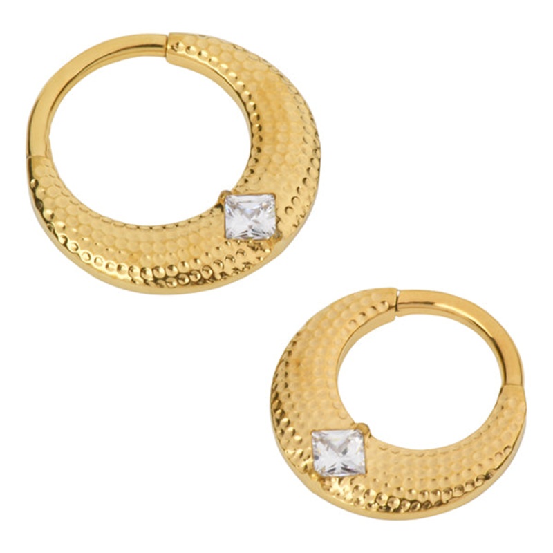 Moon Princess Gold Titanium Hinged Ring 16g – 5/16″ diameter (8mm) Clear Gold Titanium