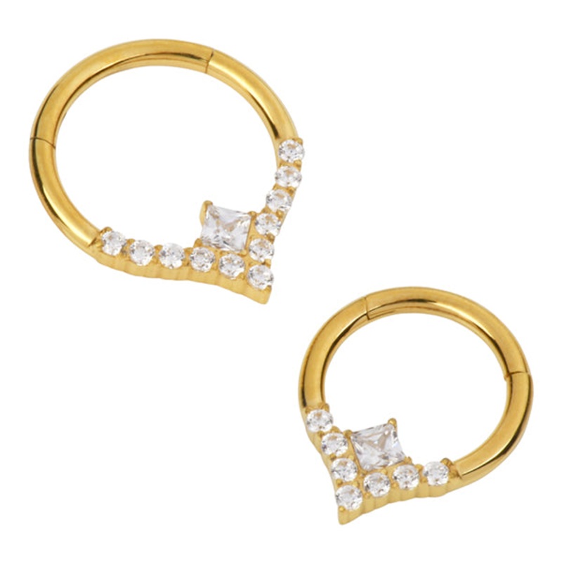 Pointed Princess Gold Titanium Hinged Ring 16g – 5/16″ diameter (8mm) Clear Gold Titanium