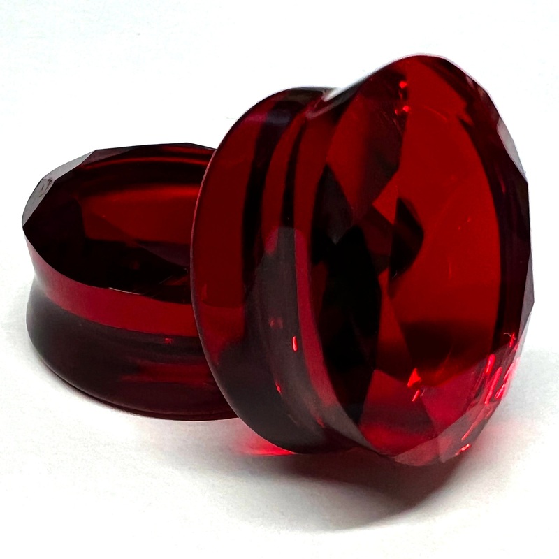 Red Glass Faceted Plugs 2 gauge (6mm) Red