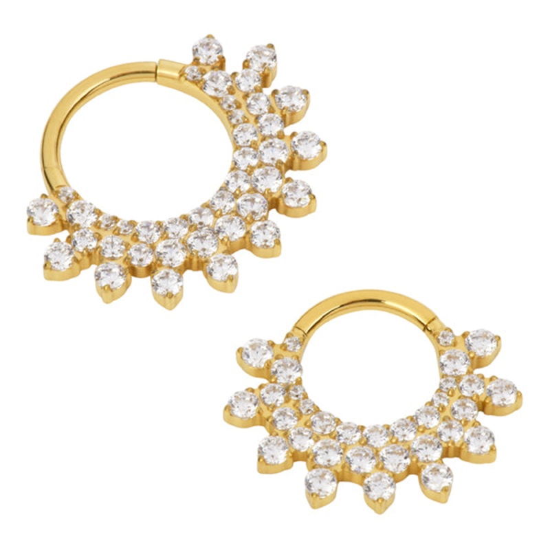 Snowflake CZ Gold Titanium Hinged Ring 16g – 5/16″ diameter (8mm) Clear Gold Titanium