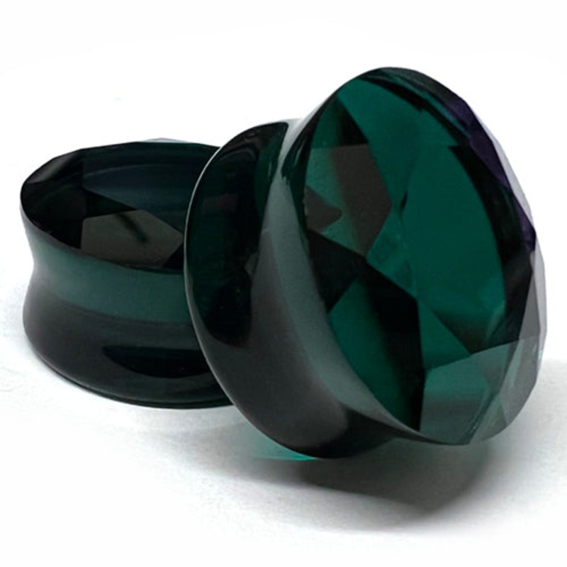 Teal Glass Faceted Plugs 2 gauge (6mm) Teal