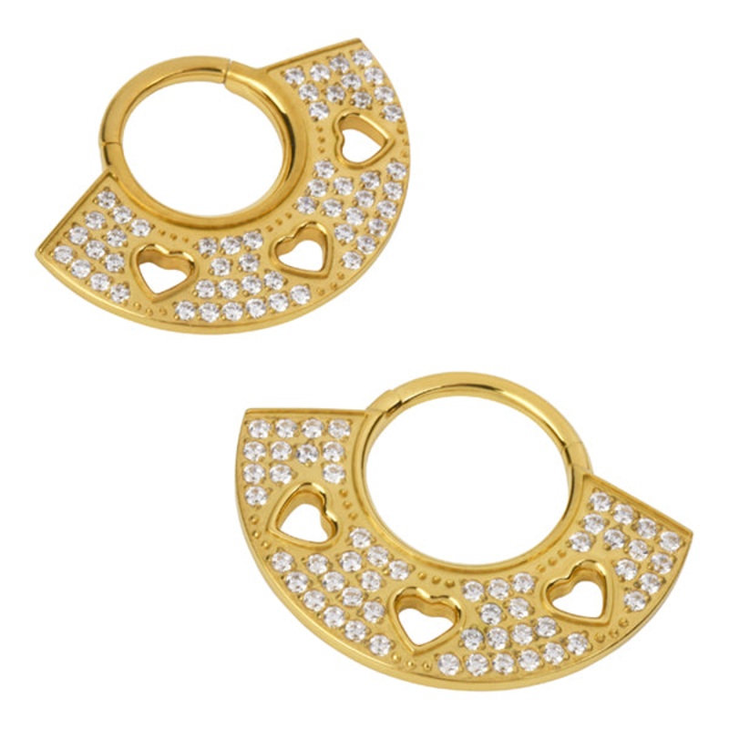 Three Hearts Gold Titanium Hinged Ring 16g – 5/16″ diameter (8mm) Clear Gold Titanium