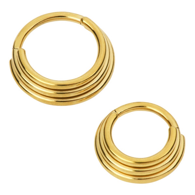 Triple Stack Gold Hinged Ring 16g – 5/16″ diameter (8mm) Gold Stainless