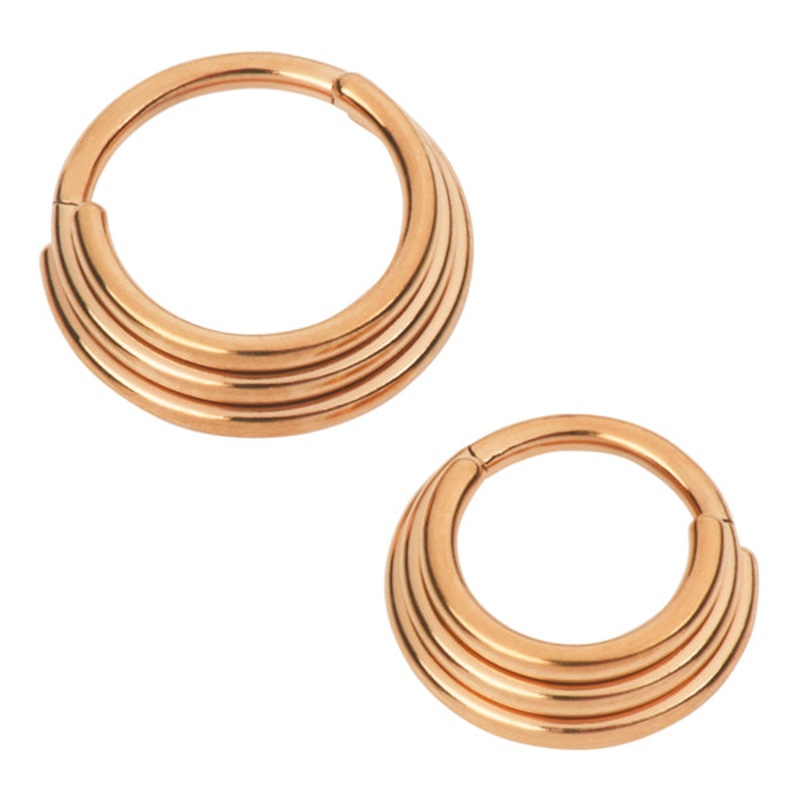 Triple Stack Rose Gold Hinged Ring 16g – 5/16″ diameter (8mm) Rose Gold Stainless