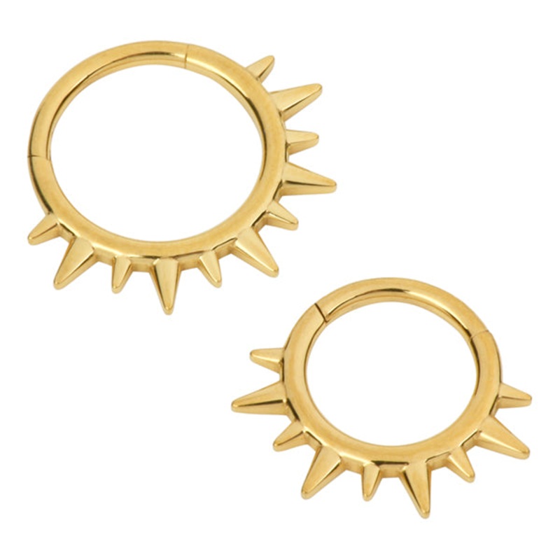 Uneven Spikes Gold Titanium Hinged Ring 16g – 5/16″ diameter (8mm) Gold Titanium