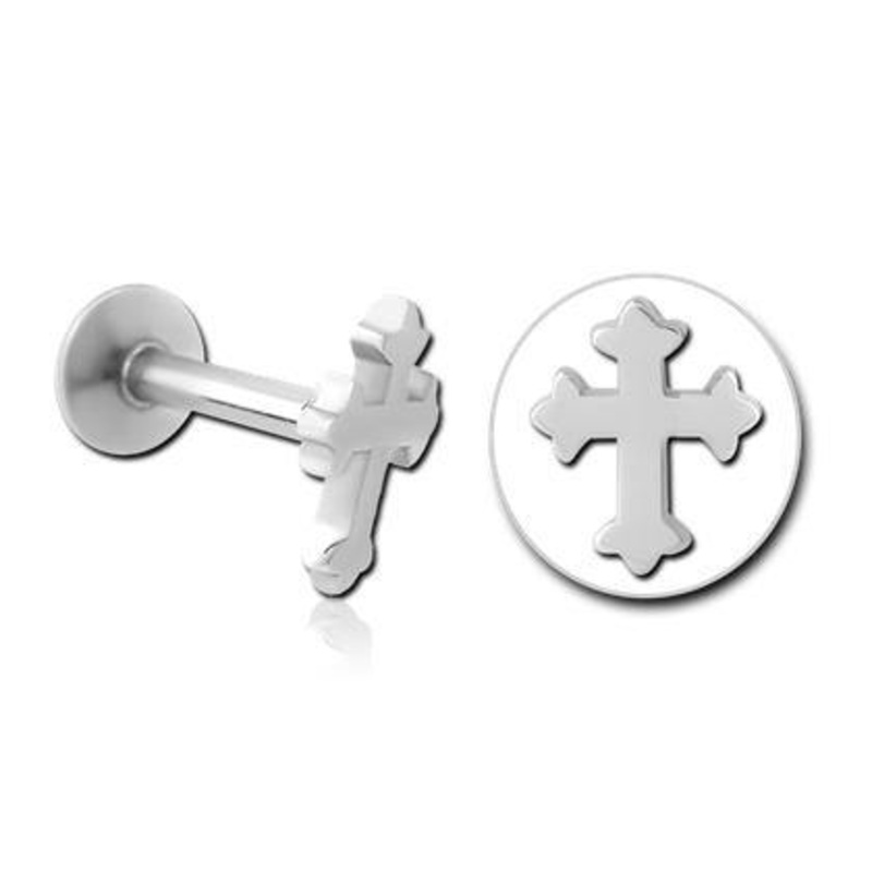 16g Gothic Cross Stainless Labret 16g – 5/16″ long (8mm) Stainless Steel