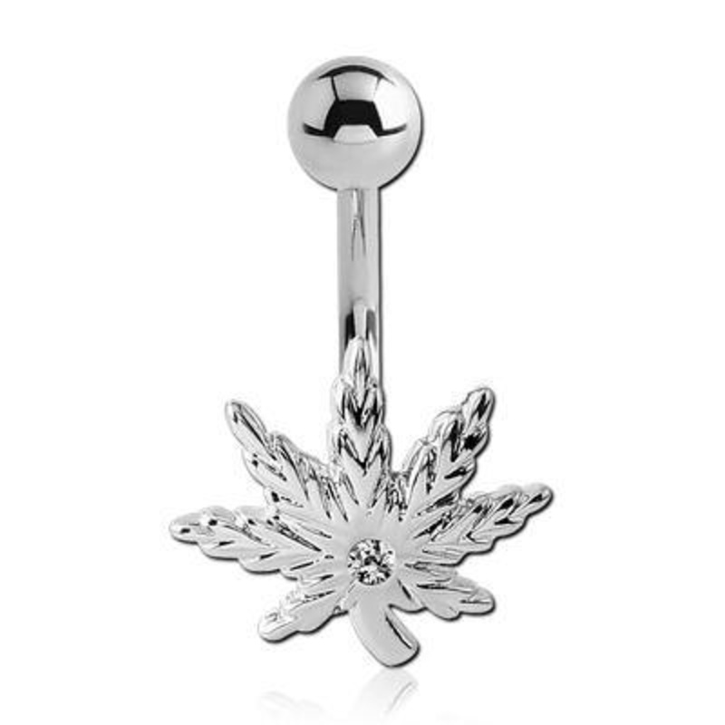Cannabis CZ Belly Ring 14g – 3/8″ long (10mm) Stainless Steel