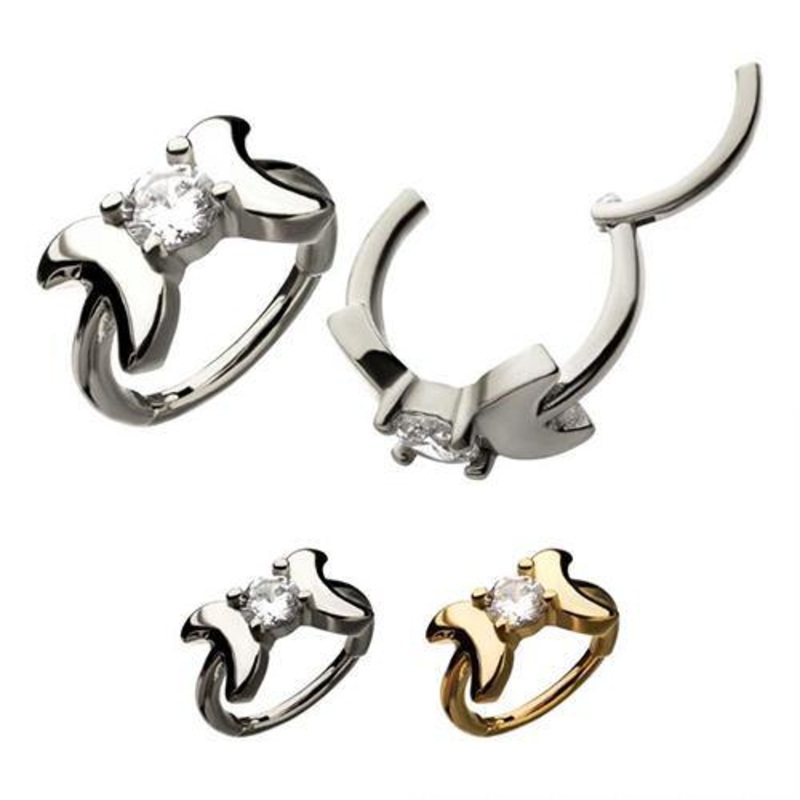 CZ Moon Hinged Segment Ring 18g – 5/16″ diameter (8mm) Clear Stainless Steel