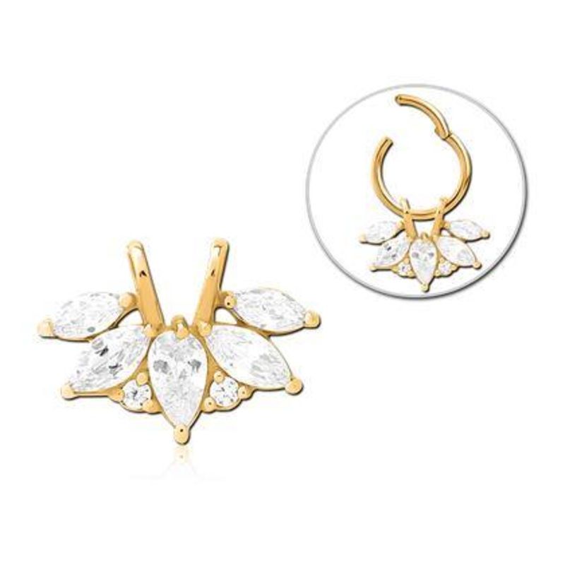 Fancy CZ Gold Ring Charm 14x10mm Clear Gold Stainless