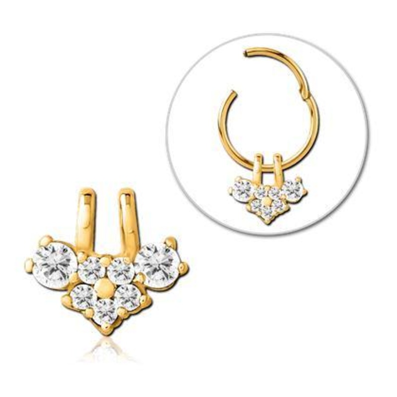 Flower CZ Gold Ring Charm 6.8×7.5mm Clear Gold Stainless