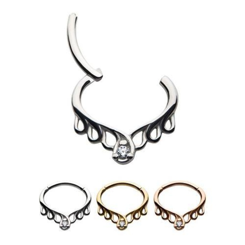 Looped CZ Hinged Segment Ring 16g – 5/16″ diameter (8mm) Stainless Steel