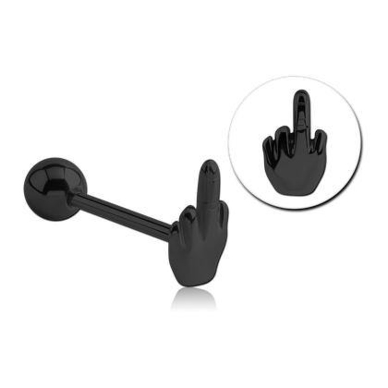 Middle Finger Black Tongue Barbell 14g – 5/8″ long (16mm) Black Stainless
