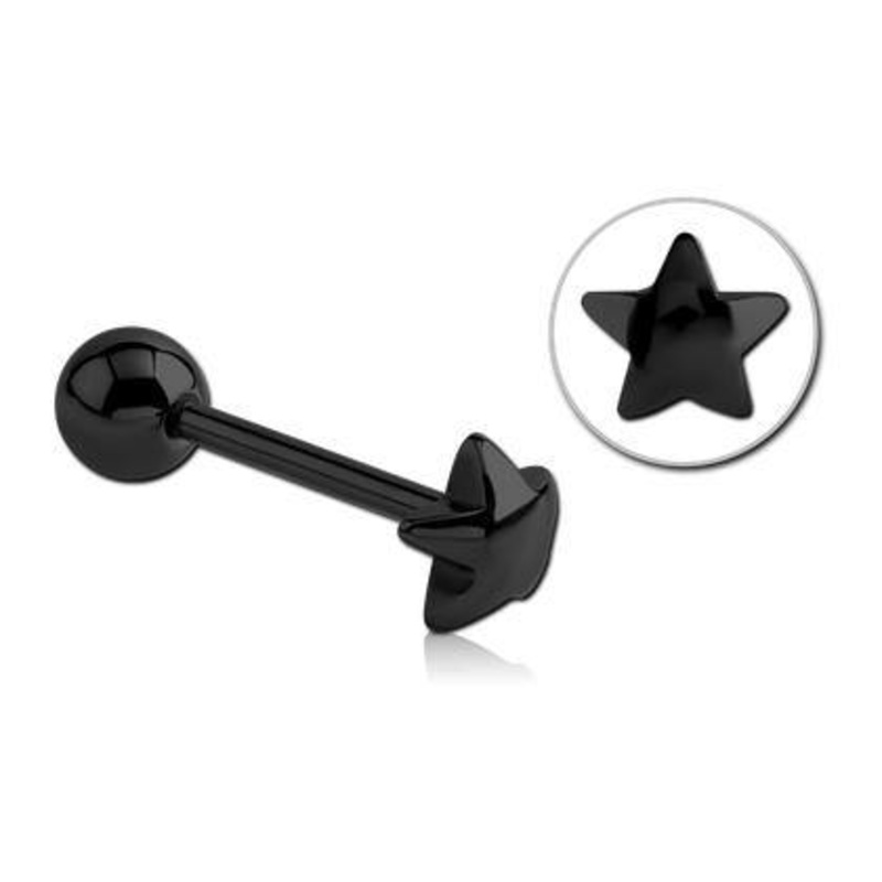 Rounded Star Black Tongue Barbell 14g – 5/8″ long (16mm) Black Stainless