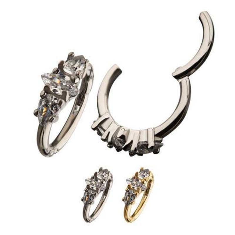 Side CZ Hinged Segment Ring 16g – 5/16″ diameter (8mm) Clear Stainless Steel