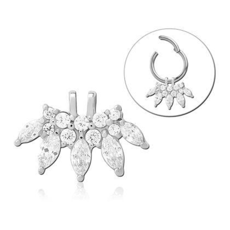 Stainless CZ Fan Ring Charm 17×11.5mm Clear Stainless Steel