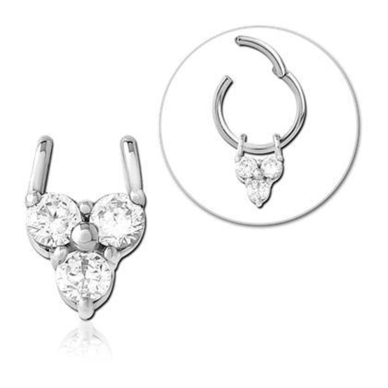 Stainless CZ Trio Ring Charm 5.5×8.4mm Clear Stainless Steel