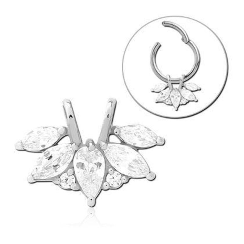 Stainless Fancy CZ Ring Charm 14x10mm Clear Stainless Steel