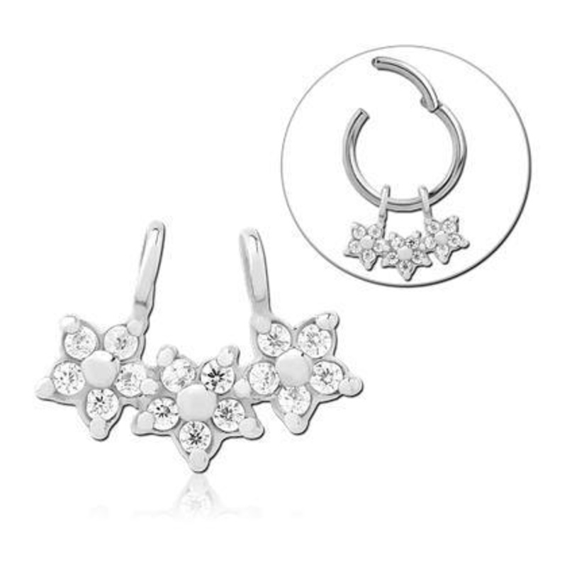 Stainless Floral CZ Ring Charm 9.5×7.2mm Clear Stainless Steel