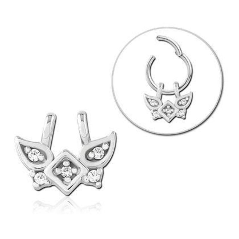 Stainless Winged CZ Ring Charm 8×6.7mm Clear Stainless Steel