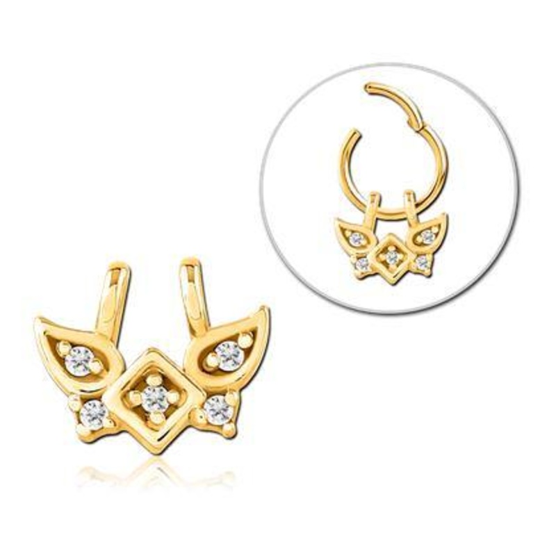 Winged CZ Gold Ring Charm 8×6.7mm Clear Gold Stainless