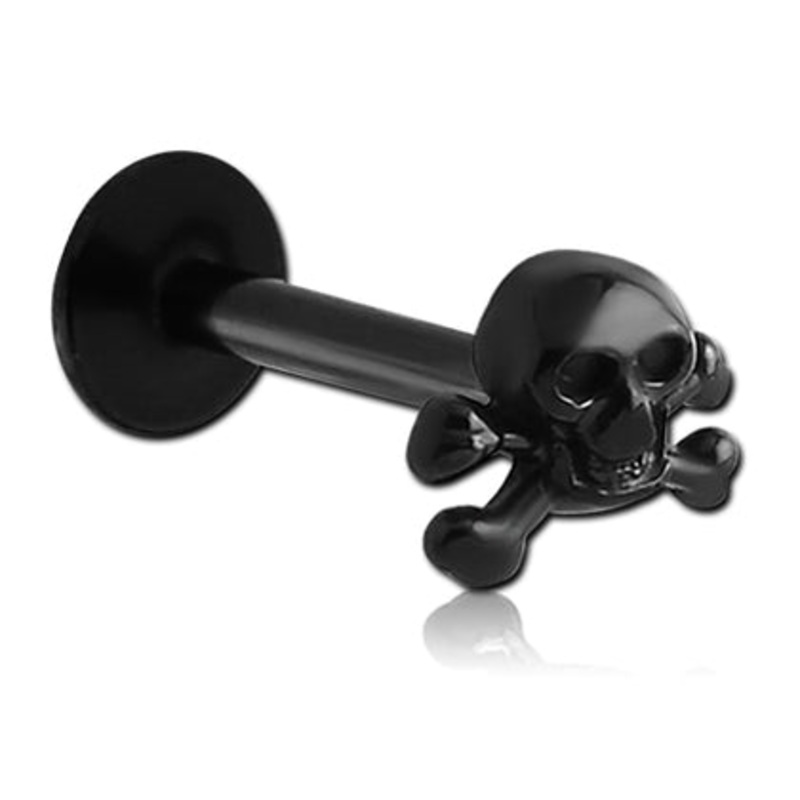 16g Skull & Crossbones Black Labret 16g – 5/16″ long (8mm) Black Stainless