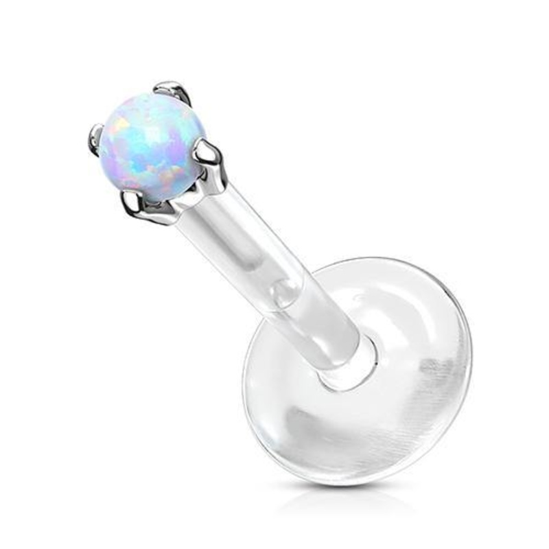 16g White 14k Gold Opal Bioflex Labret 16g – 5/16″ long (8mm) – 3mm opal White White 14k Gold