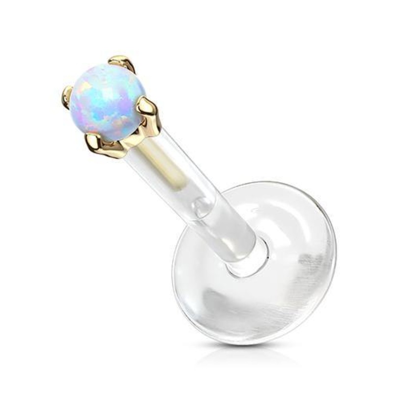 16g Yellow 14k Gold Opal Bioflex Labret 16g – 5/16″ long (8mm) – 2mm opal White Yellow 14k Gold