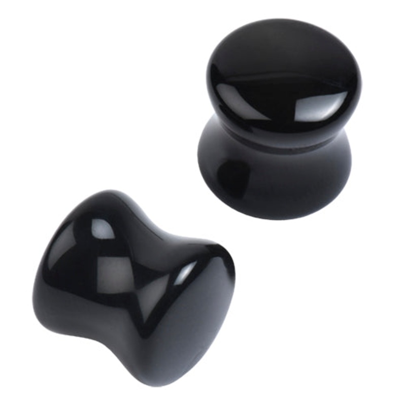 Black Agate Convex Plugs 8 gauge (3mm) Black Agate