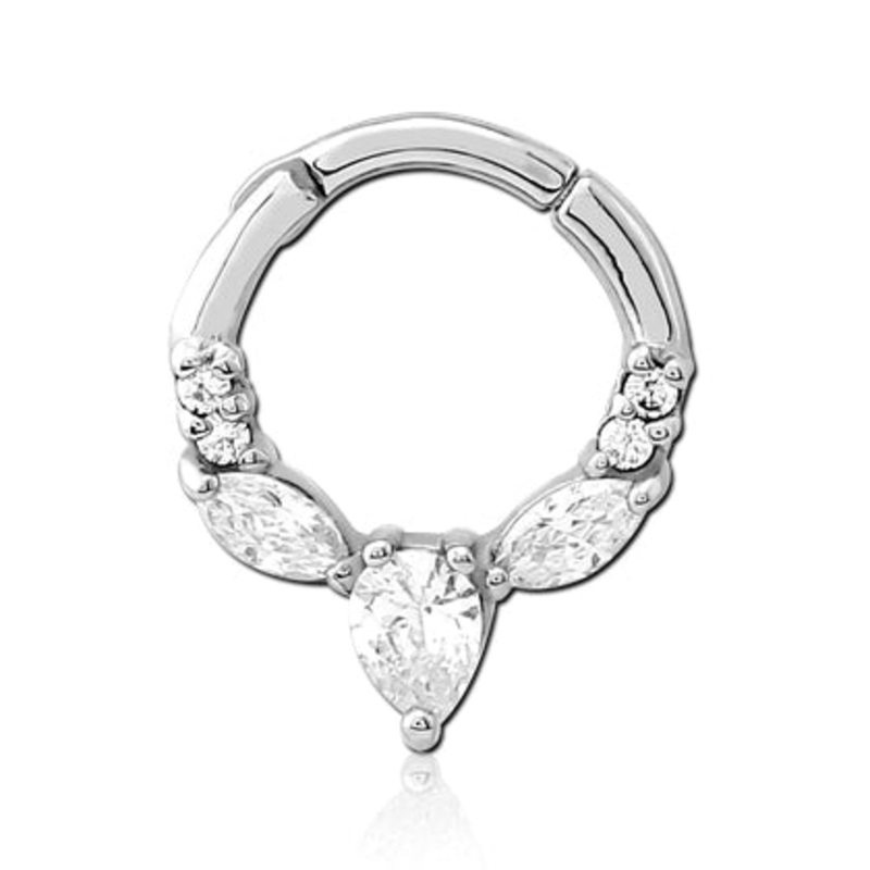 CZ Pear Drop Stainless Hinged Ring 16g – 5/16″ diameter (8mm) Clear Stainless Steel