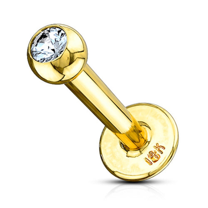 14g CZ Yellow 14k Gold Labret 14g – 5/16″ long (8mm) – 3mm ball Clear Yellow 14k Gold