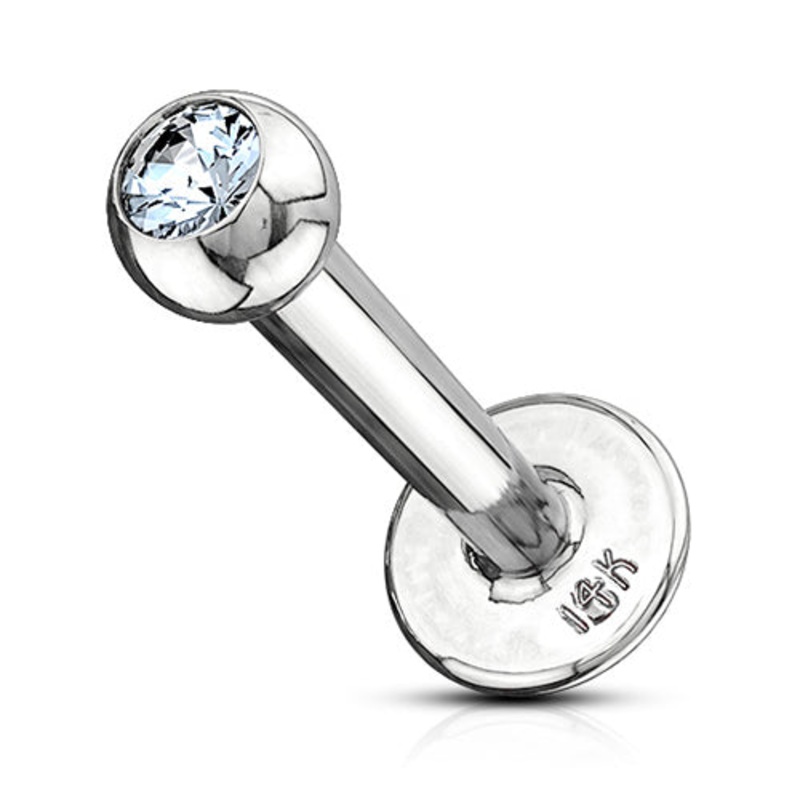 16g CZ White 14k Gold Labret 16g – 1/4″ long (6mm) – 3mm ball Clear White 14k Gold