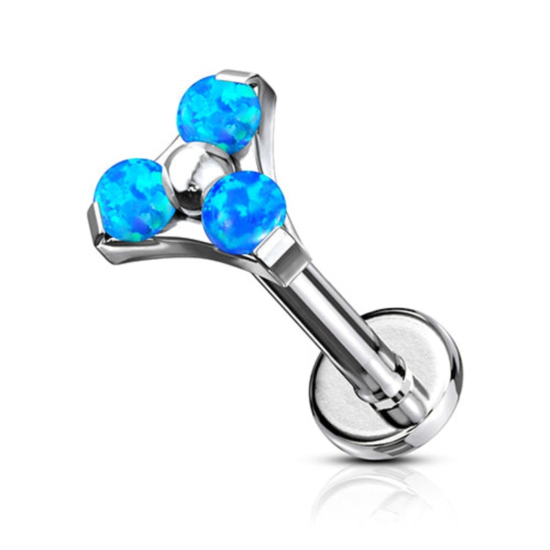 16g Opal Trinity Stainless Labret 16g – 5/16″ long (8mm) Blue Stainless Steel
